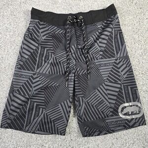 Ecko Unltd Board Shorts Men Small Grey Black Geometric Graphic Print Swim Trunks